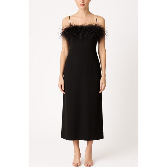 Alex Evenings Dress Velvet Ostrich Feathers Formal‎ Gown Maxi Size 14 Black - Picture 1 of 8